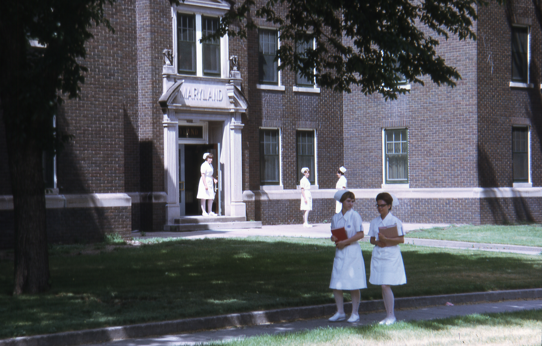 Mary Lanning School of Nursing. Student nurses in front of Maryland Hotel, 1968. Courtesy of Adams County Historical Society.