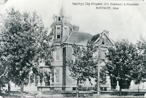 City Hospital in Hastings, Nebraska. Located on the corner of 14th Street & Hastings Avenue. Courtesy of Adams County Historical Society.