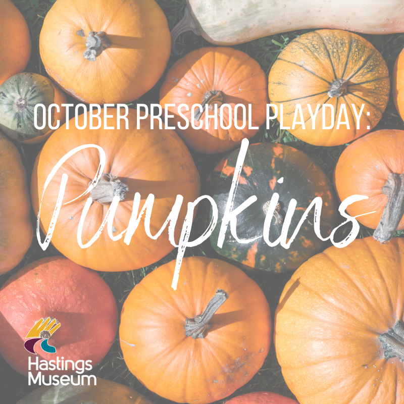 Group of pumpkins, reading "October Preschool Playday: Pumpkins"