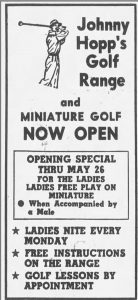 Johnny Hopp Minerature Golf Advertisement, 1957