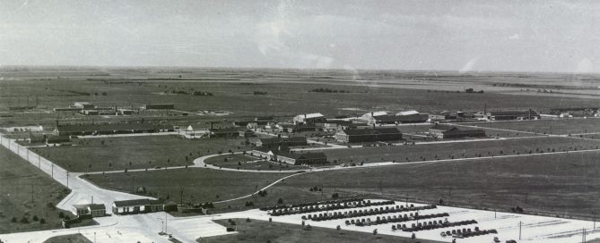 Aerial view of the administrative campus (today CCC) looking south west from highway 6.