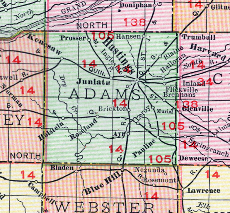 Colorful Map of Adams County Nebraska