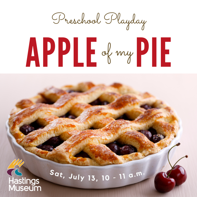 graphic to advertise July 13 preschool playday event about pie